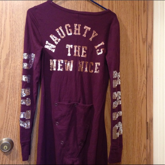 Rare VS Pink Bling Sequin Holiday Onsie Naughty - Picture 13 of 16